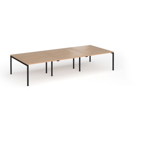 Connex Goal-Post 3600 x 1600 x 725mm Back to Back Desk (6 x 1200mm) - Black Frame / Beech Top