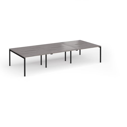 Connex Goal-Post 3600 x 1600 x 725mm Back to Back Desk (6 x 1200mm) - Black Frame / Grey Oak Top