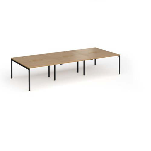 Connex Goal-Post 3600 x 1600 x 725mm Back to Back Desk (6 x 1200mm) - Black Frame / Oak Top