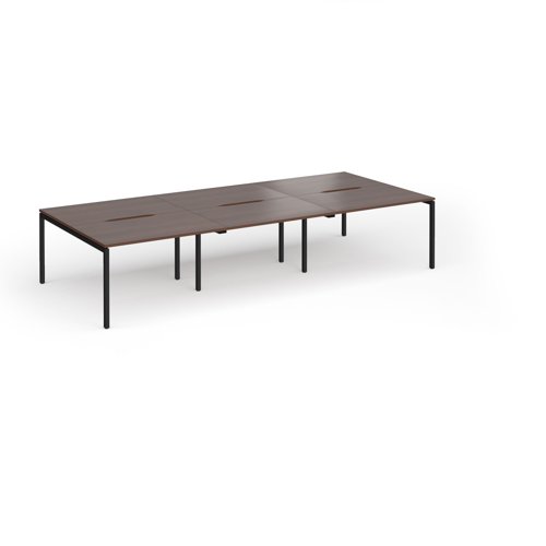 Connex Goal-Post 3600 x 1600 x 725mm Back to Back Desk (6 x 1200mm) - Black Frame / Walnut Top