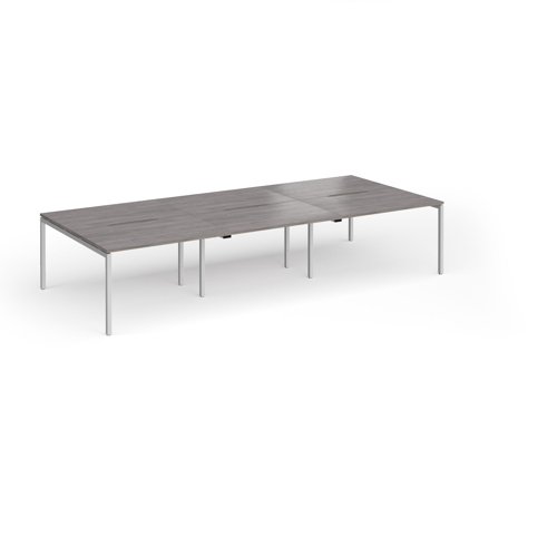 Connex Goal-Post 3600 x 1600 x 725mm Back to Back Desk (6 x 1200mm) - Silver Frame / Grey Oak Top