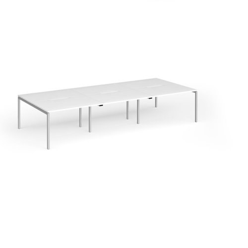 Connex Goal-Post 3600 x 1600 x 725mm Back to Back Desk (6 x 1200mm) - Silver Frame / White Top