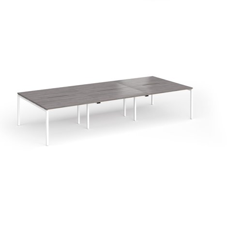 Connex Goal-Post 3600 x 1600 x 725mm Back to Back Desk (6 x 1200mm) - White Frame / Grey Oak Top