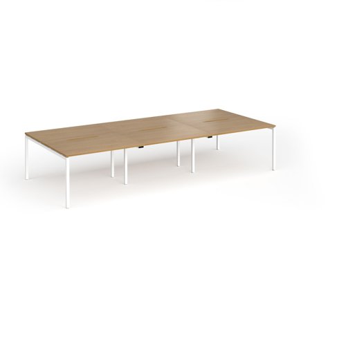 Connex Goal-Post 3600 x 1600 x 725mm Back to Back Desk (6 x 1200mm) - White Frame / Oak Top