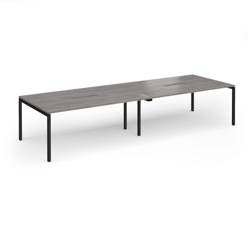 Connex Goal-Post 3600 x 1200 x 725mm Back to Back Desk (4 x 1800mm) - Black Frame / Grey Oak Top