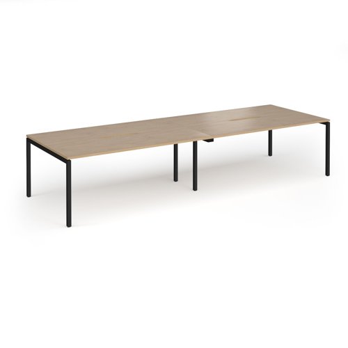 Connex Goal-Post 3600 x 1200 x 725mm Back to Back Desk (4 x 1800mm) - Black Frame / Kendal Oak Top