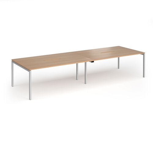 Connex Goal-Post 3600 x 1200 x 725mm Back to Back Desk (4 x 1800mm) - Silver Frame / Beech Top