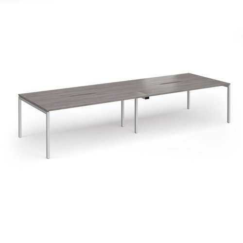 Connex Goal-Post 3600 x 1200 x 725mm Back to Back Desk (4 x 1800mm) - Silver Frame / Grey Oak Top
