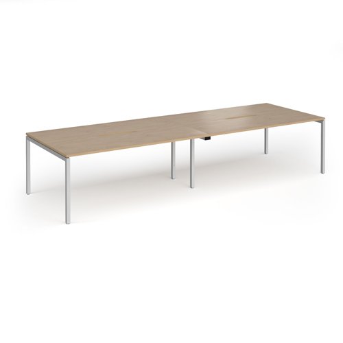 Connex Goal-Post 3600 x 1200 x 725mm Back to Back Desk (4 x 1800mm) - Silver Frame / Kendal Oak Top