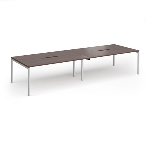 Connex Goal-Post 3600 x 1200 x 725mm Back to Back Desk (4 x 1800mm) - Silver Frame / Walnut Top