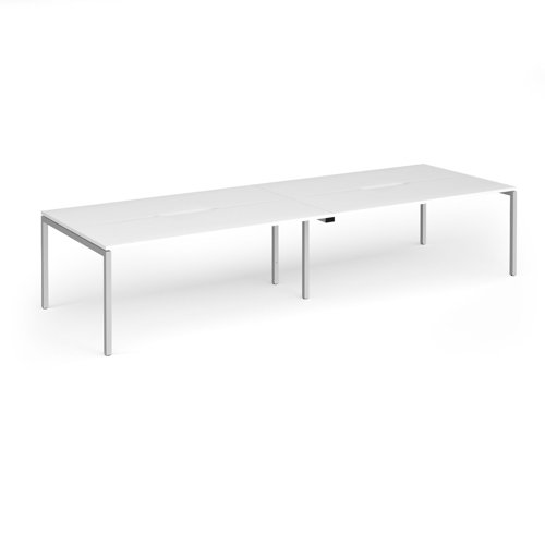 Connex Goal-Post 3600 x 1200 x 725mm Back to Back Desk (4 x 1800mm) - Silver Frame / White Top