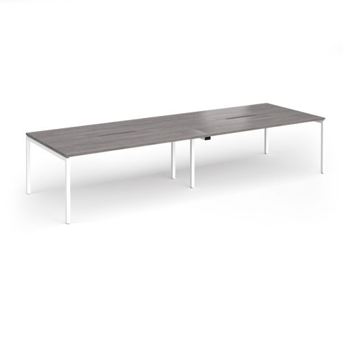 Connex Goal-Post 3600 x 1200 x 725mm Back to Back Desk (4 x 1800mm) - White Frame / Grey Oak Top
