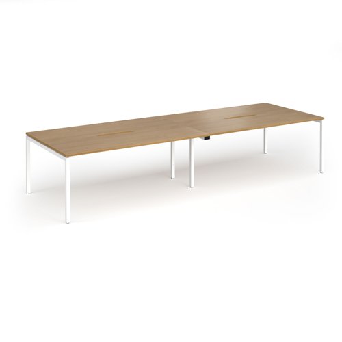 Connex Goal-Post 3600 x 1200 x 725mm Back to Back Desk (4 x 1800mm) - White Frame / Oak Top
