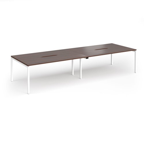 Connex Goal-Post 3600 x 1200 x 725mm Back to Back Desk (4 x 1800mm) - White Frame / Walnut Top