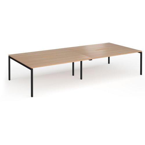Connex Goal-Post 3600 x 1600 x 725mm Back to Back Desk (4 x 1800mm) - Black Frame / Beech Top