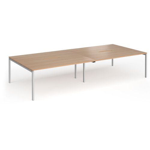 Connex Goal-Post 3600 x 1600 x 725mm Back to Back Desk (4 x 1800mm) - Silver Frame / Beech Top