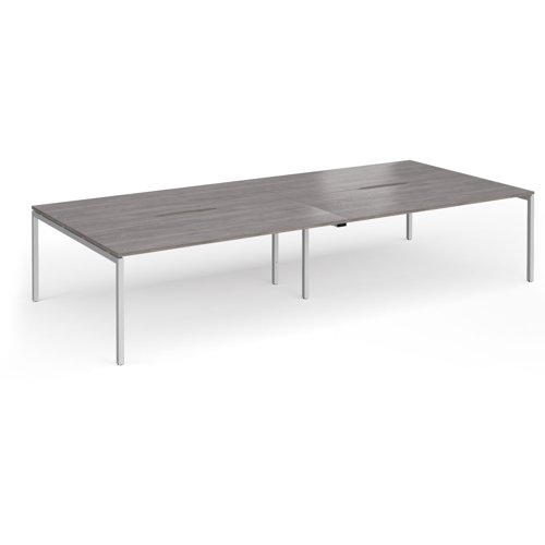 Connex Goal-Post 3600 x 1600 x 725mm Back to Back Desk (4 x 1800mm) - Silver Frame / Grey Oak Top