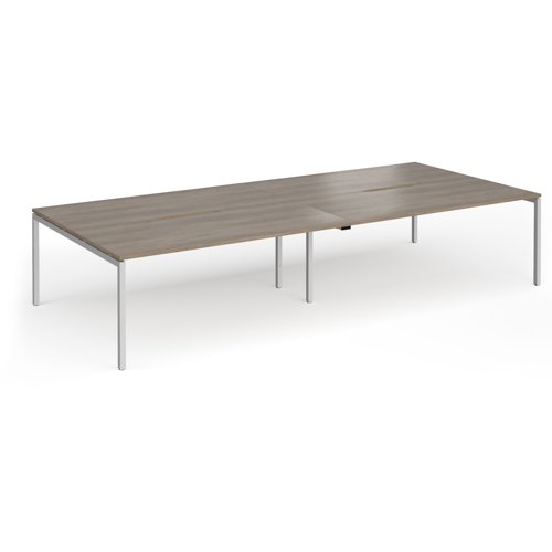 Connex Goal-Post 3600 x 1600 x 725mm Back to Back Desk (4 x 1800mm) - Silver Frame / Nebraska Oak Top