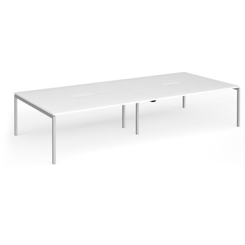 Connex Goal-Post 3600 x 1600 x 725mm Back to Back Desk (4 x 1800mm) - Silver Frame / White Top