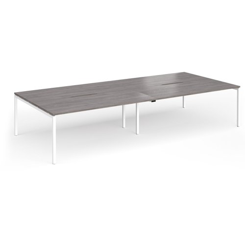 Connex Goal-Post 3600 x 1600 x 725mm Back to Back Desk (4 x 1800mm) - White Frame / Grey Oak Top