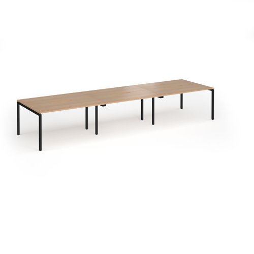 Connex Goal-Post 4200 x 1200 x 725mm Back to Back Desk (6 x 1400mm) - Black Frame / Beech Top