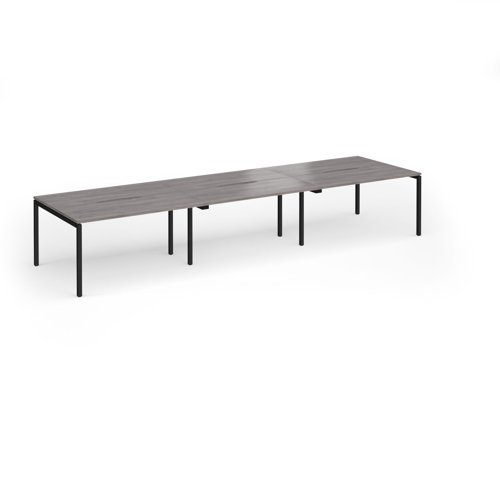 Connex Goal-Post 4200 x 1200 x 725mm Back to Back Desk (6 x 1400mm) - Black Frame / Grey Oak Top