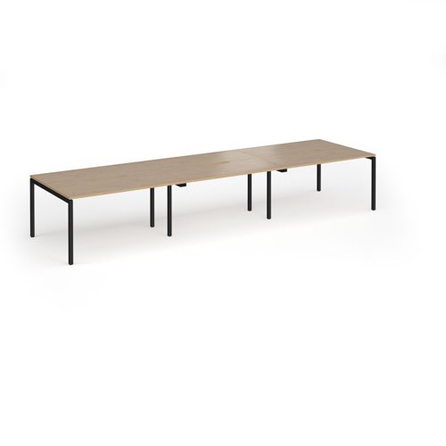 Connex Goal-Post 4200 x 1200 x 725mm Back to Back Desk (6 x 1400mm) - Black Frame / Kendal Oak Top