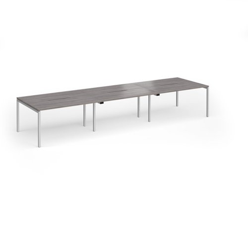 Connex Goal-Post 4200 x 1200 x 725mm Back to Back Desk (6 x 1400mm) - Silver Frame / Grey Oak Top