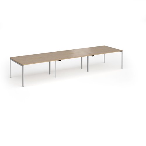Connex Goal-Post 4200 x 1200 x 725mm Back to Back Desk (6 x 1400mm) - Silver Frame / Kendal Oak Top
