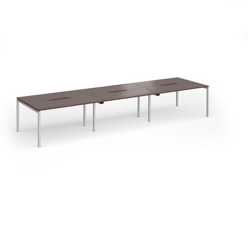 Connex Goal-Post 4200 x 1200 x 725mm Back to Back Desk (6 x 1400mm) - Silver Frame / Walnut Top