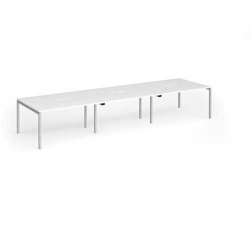 Connex Goal-Post 4200 x 1200 x 725mm Back to Back Desk (6 x 1400mm) - Silver Frame / White Top