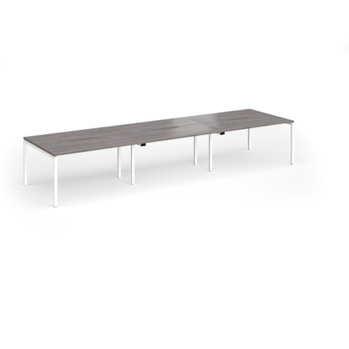 Connex Goal-Post 4200 x 1200 x 725mm Back to Back Desk (6 x 1400mm) - White Frame / Grey Oak Top