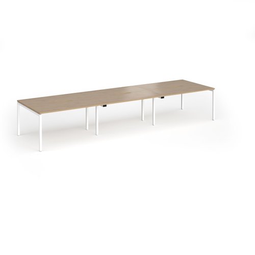 Connex Goal-Post 4200 x 1200 x 725mm Back to Back Desk (6 x 1400mm) - White Frame / Kendal Oak Top