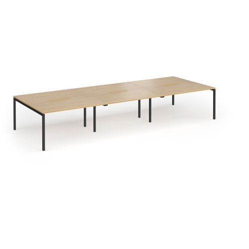 Connex Goal-Post 4200 x 1600 x 725mm Back to Back Desk (6 x 1400mm) - Black Frame / Oak Top