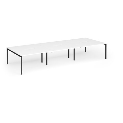 Connex Goal-Post 4200 x 1600 x 725mm Back to Back Desk (6 x 1400mm) - Black Frame / White Top