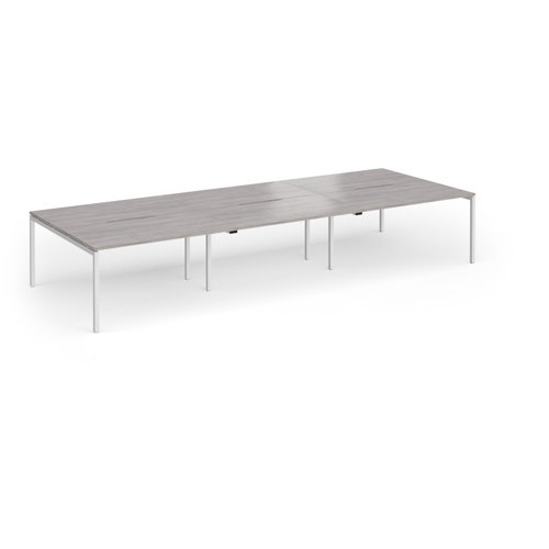 Connex Goal-Post 4200 x 1600 x 725mm Back to Back Desk (6 x 1400mm) - Silver Frame / Grey Oak Top