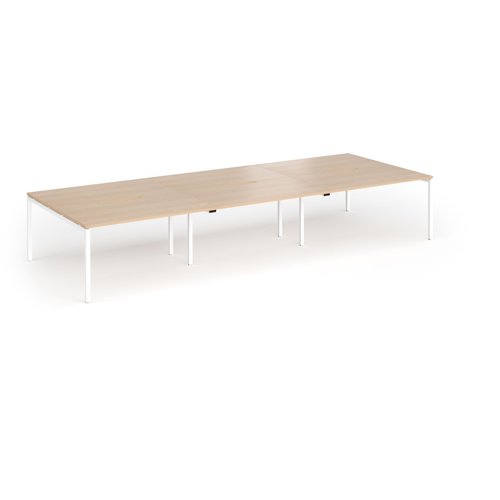 Connex Goal-Post 4200 x 1600 x 725mm Back to Back Desk (6 x 1400mm) - White Frame / Beech Top