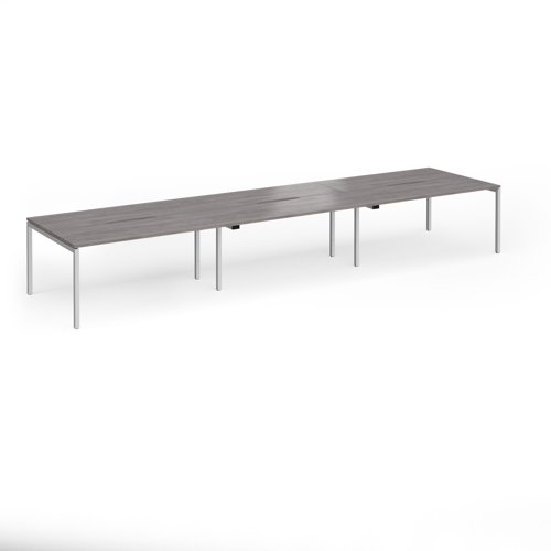 Connex Goal-Post 4800 x 1200 x 725mm Back to Back Desk (6 x 1600mm) - Silver Frame / Grey Oak Top