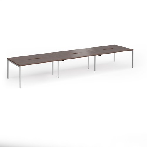 Connex Goal-Post 4800 x 1200 x 725mm Back to Back Desk (6 x 1600mm) - Silver Frame / Walnut Top