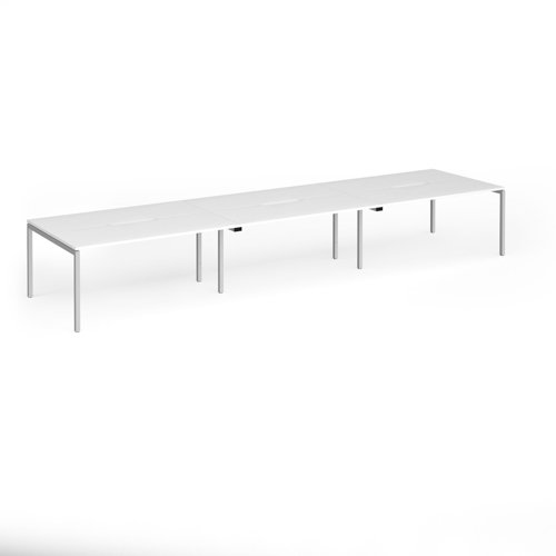 Connex Goal-Post 4800 x 1200 x 725mm Back to Back Desk (6 x 1600mm) - Silver Frame / White Top