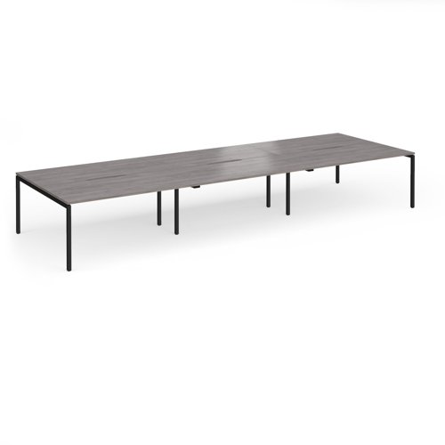 Connex Goal-Post 4800 x 1600 x 725mm Back to Back Desk (6 x 1600mm) - Black Frame / Grey Oak Top