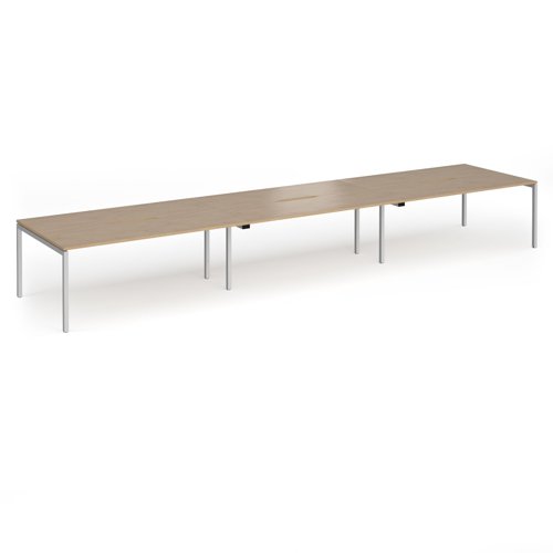 Connex Goal-Post 5400 x 1200 x 725mm Back to Back Desk (6 x 1800mm) - Silver Frame / Kendal Oak Top