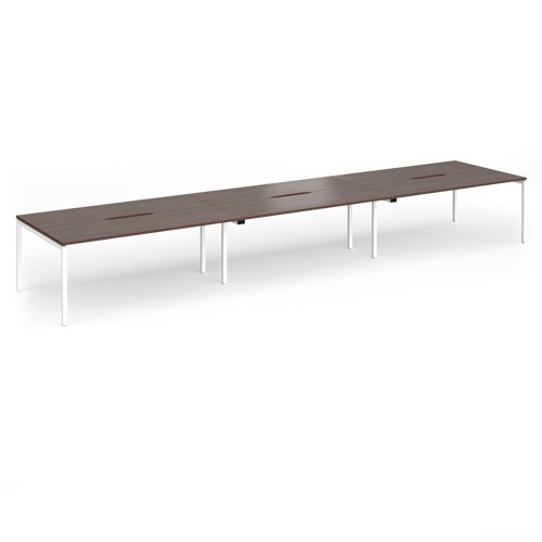 Connex Goal-Post 5400 x 1200 x 725mm Back to Back Desk (6 x 1800mm) - White Frame / Walnut Top