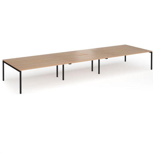 Connex Goal-Post 5400 x 1600 x 725mm Back to Back Desk (6 x 1800mm) - Black Frame / Beech Top