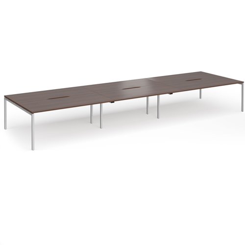 Connex Goal-Post 5400 x 1600 x 725mm Back to Back Desk (6 x 1800mm) - Silver Frame / Walnut Top