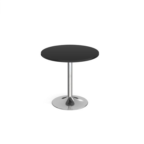 Genoa circular dining table with chrome trumpet base 800mm - Black