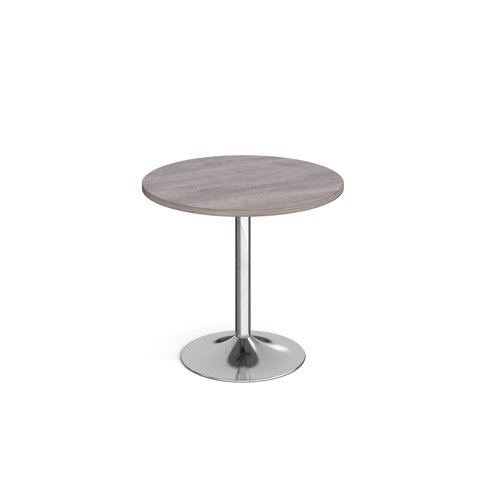 Genoa circular dining table with chrome trumpet base 800mm - grey oak Canteen Tables GDC800-C-GO