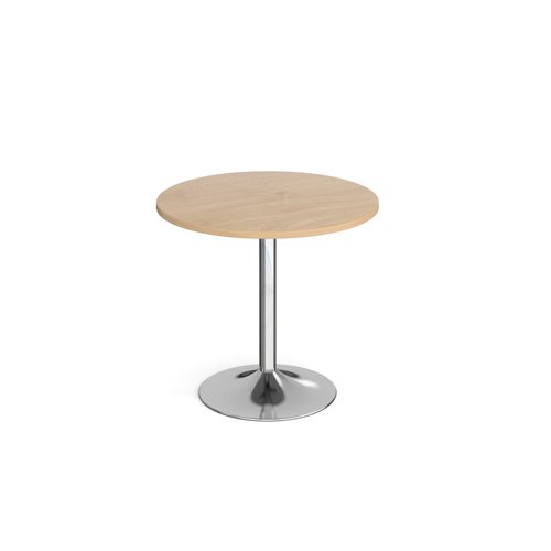 Genoa circular dining table with chrome trumpet base 800mm - kendal oak