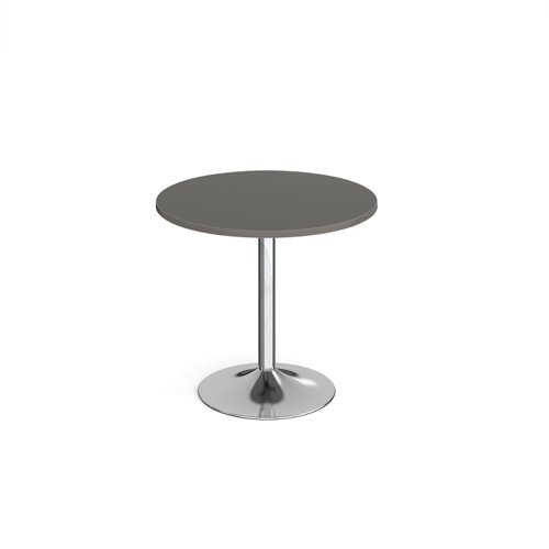 Genoa circular dining table with chrome trumpet base 800mm - Onyx Grey