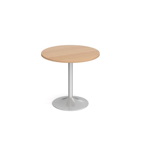 Genoa circular dining table with silver trumpet base 800mm - beech  GDC800-S-B